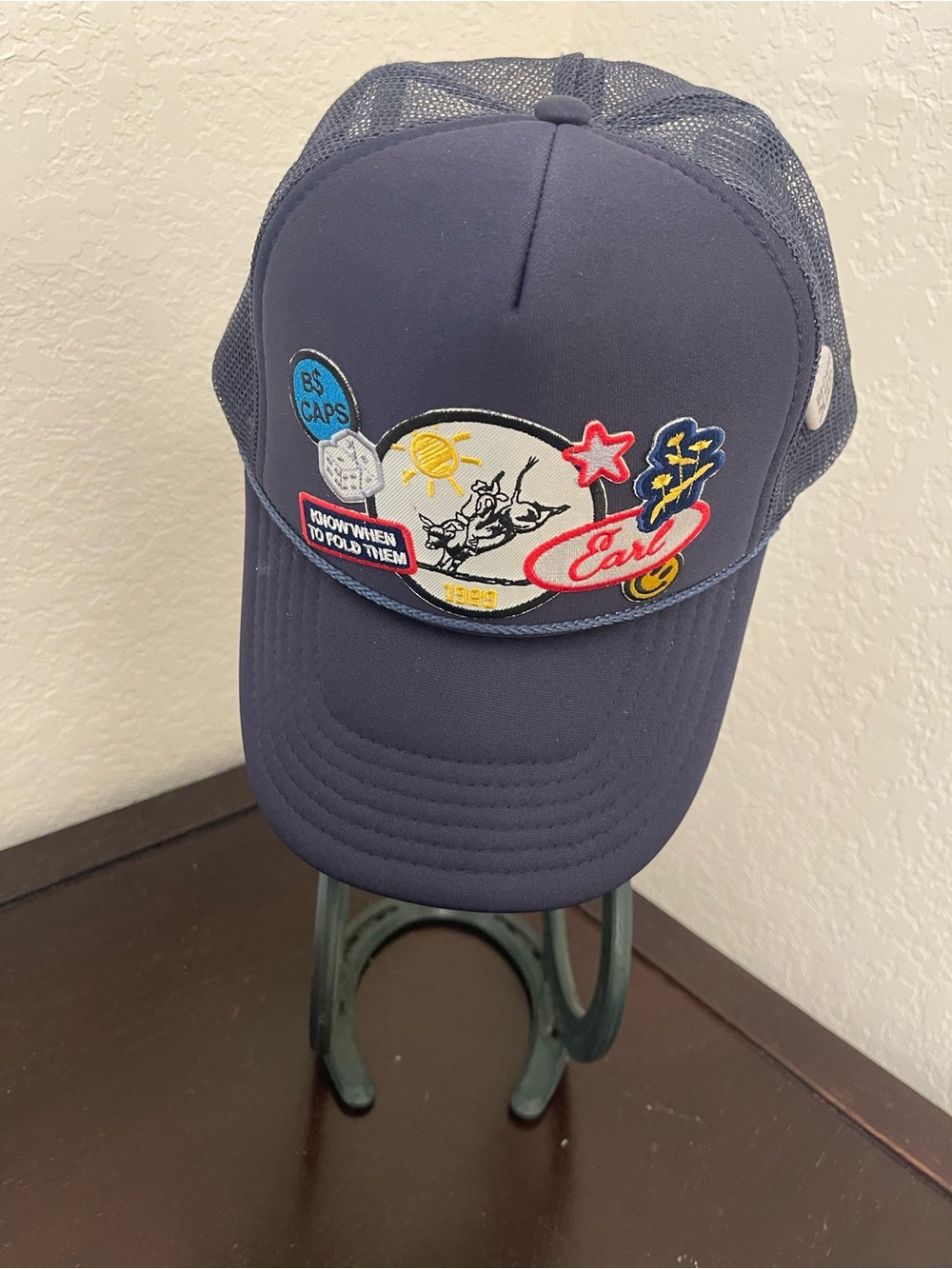 OTTO Navy Kids Trucker Hat with Colorful Patch Accents